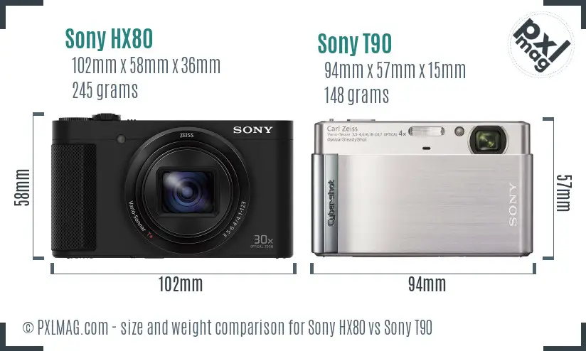 Sony HX80 vs Sony T90 size comparison