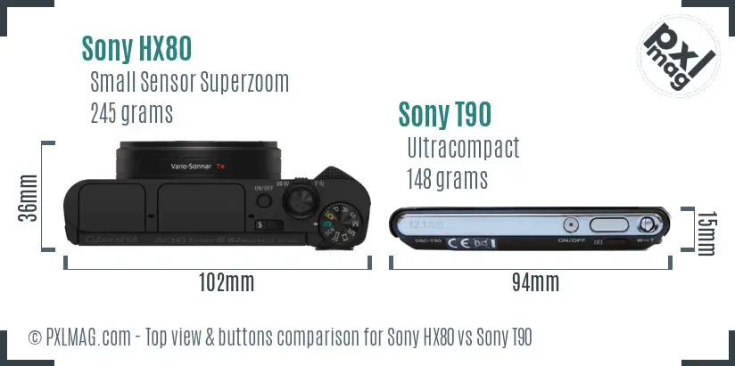 Sony HX80 vs Sony T90 top view buttons comparison