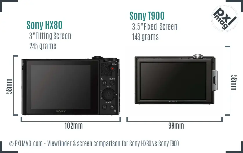 Sony HX80 vs Sony T900 Screen and Viewfinder comparison