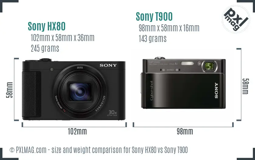 Sony HX80 vs Sony T900 size comparison
