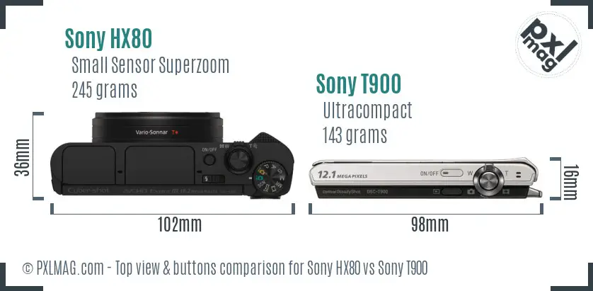 Sony HX80 vs Sony T900 top view buttons comparison