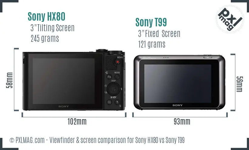 Sony HX80 vs Sony T99 Screen and Viewfinder comparison
