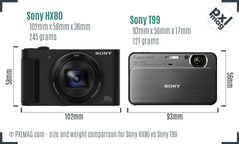 Sony HX80 vs Sony T99 size comparison