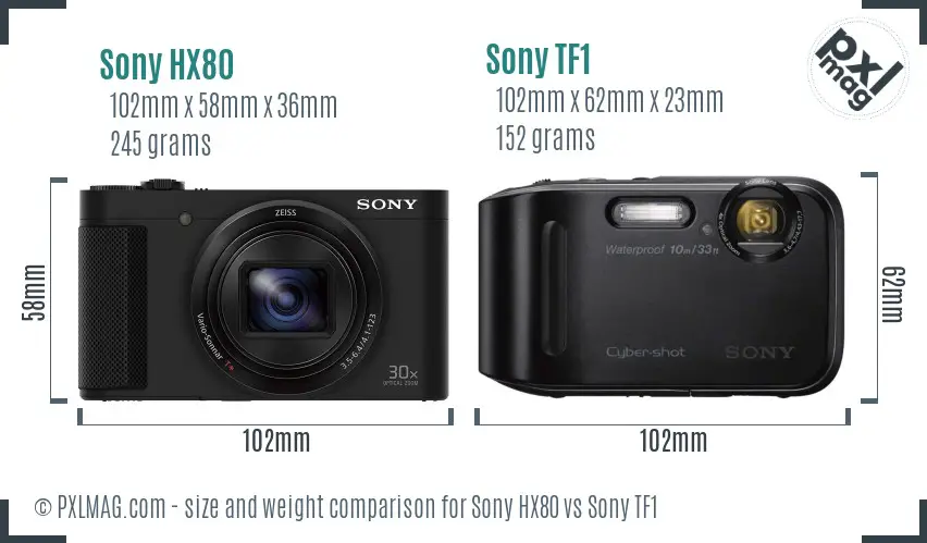 Sony HX80 vs Sony TF1 size comparison
