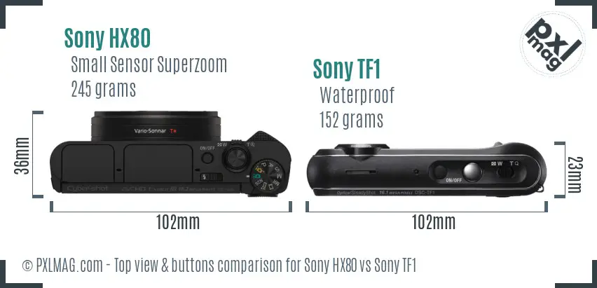 Sony HX80 vs Sony TF1 top view buttons comparison