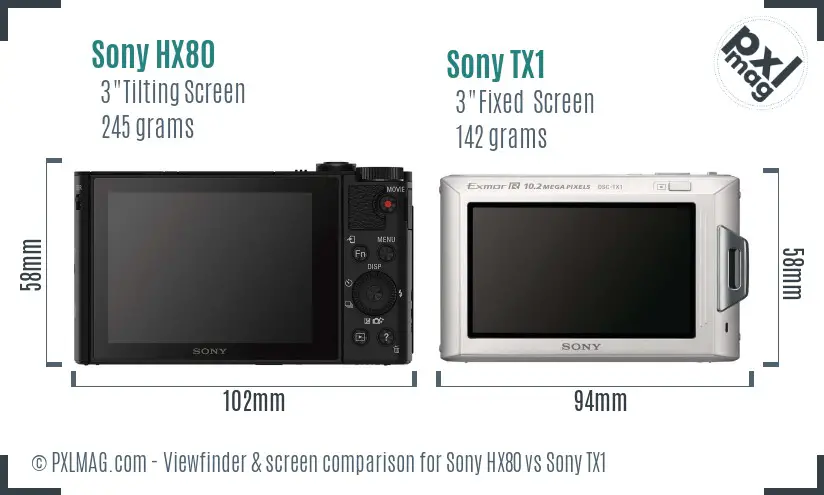 Sony HX80 vs Sony TX1 Screen and Viewfinder comparison