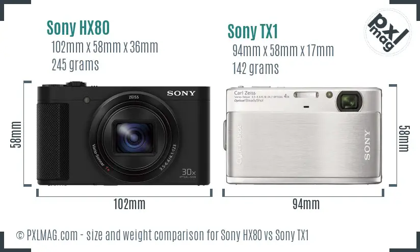 Sony HX80 vs Sony TX1 size comparison