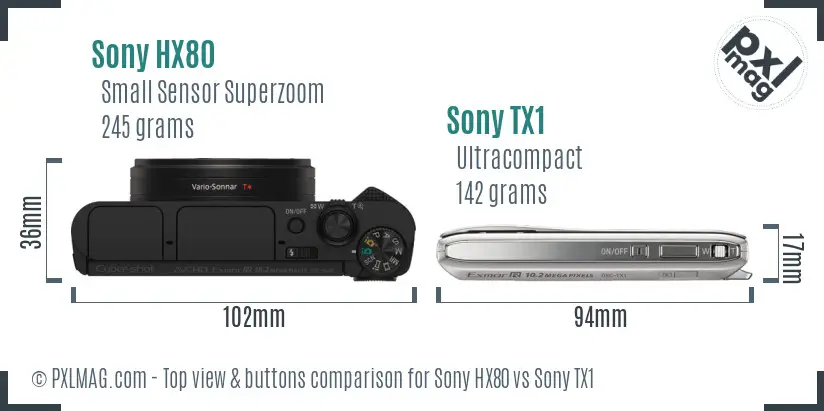 Sony HX80 vs Sony TX1 top view buttons comparison