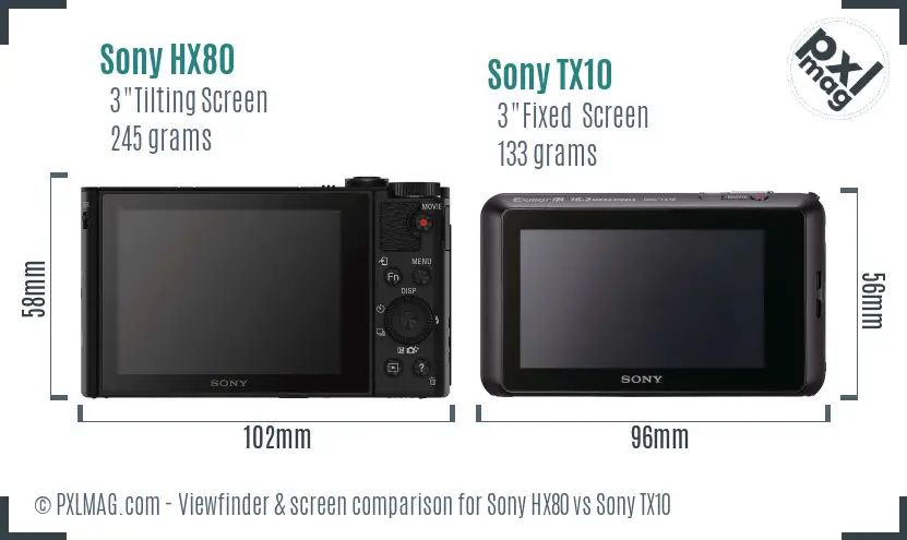 Sony HX80 vs Sony TX10 Screen and Viewfinder comparison