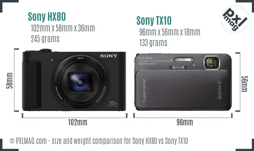 Sony HX80 vs Sony TX10 size comparison