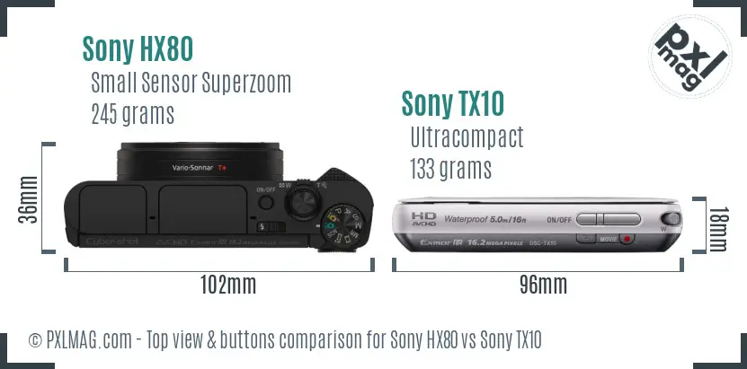 Sony HX80 vs Sony TX10 top view buttons comparison