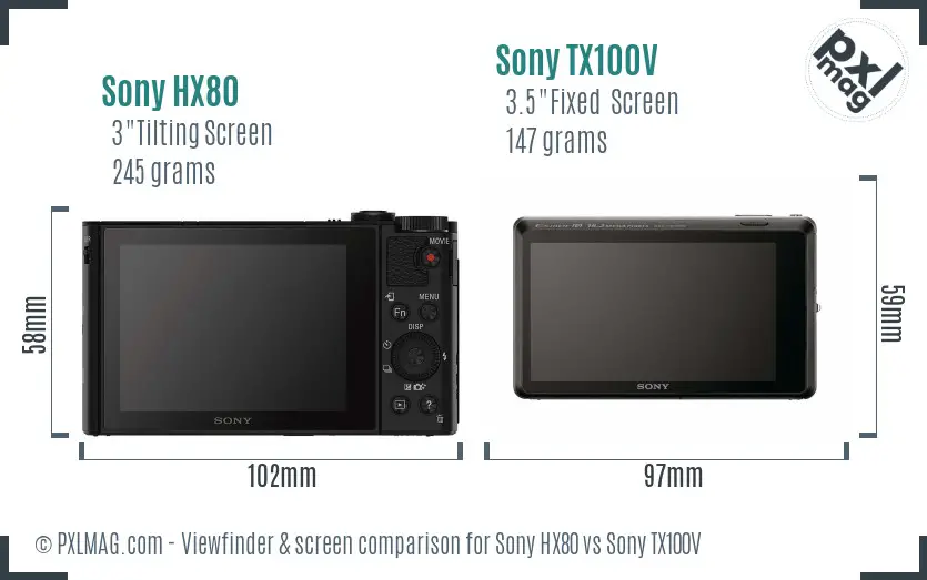 Sony HX80 vs Sony TX100V Screen and Viewfinder comparison