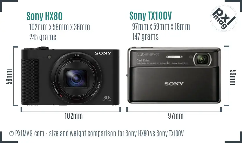 Sony HX80 vs Sony TX100V size comparison