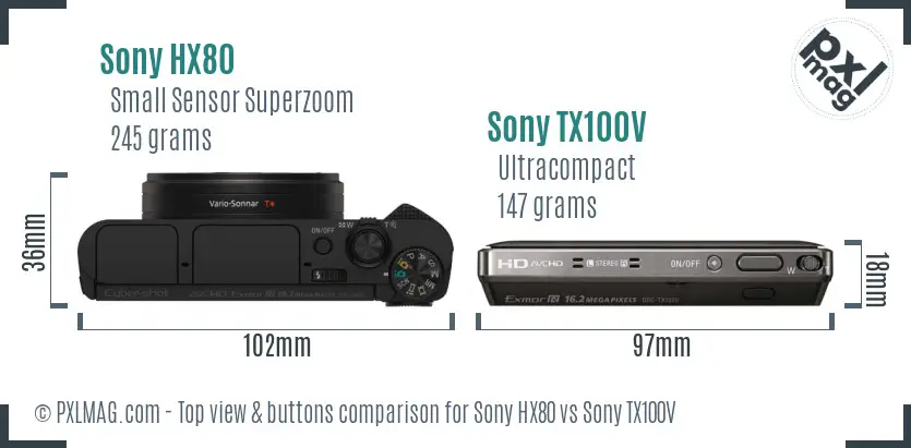 Sony HX80 vs Sony TX100V top view buttons comparison