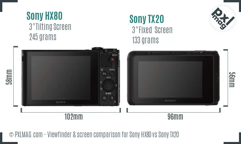 Sony HX80 vs Sony TX20 Screen and Viewfinder comparison