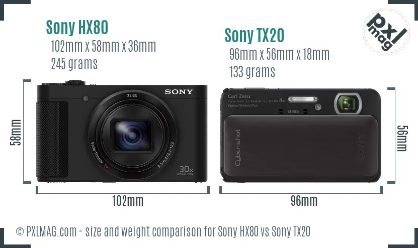 Sony HX80 vs Sony TX20 size comparison