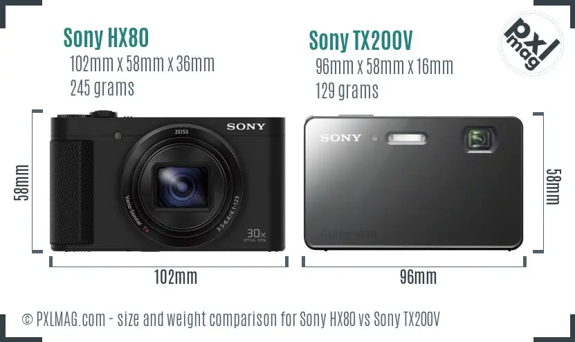 Sony HX80 vs Sony TX200V size comparison