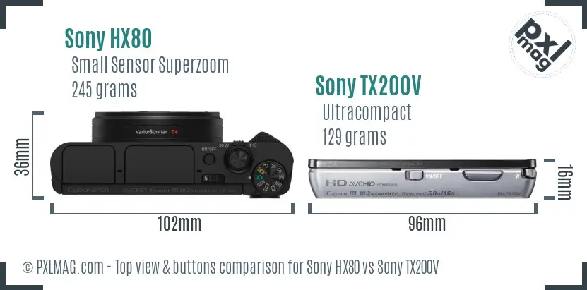 Sony HX80 vs Sony TX200V top view buttons comparison