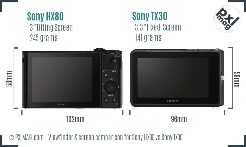 Sony HX80 vs Sony TX30 Screen and Viewfinder comparison