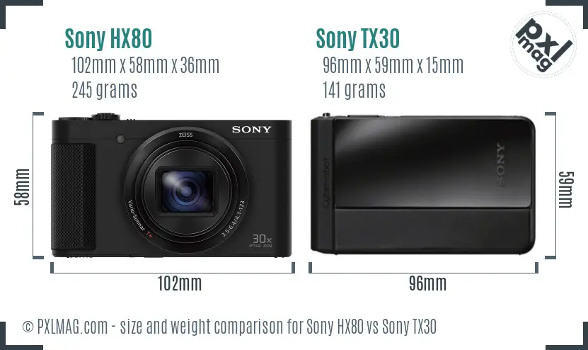 Sony HX80 vs Sony TX30 size comparison