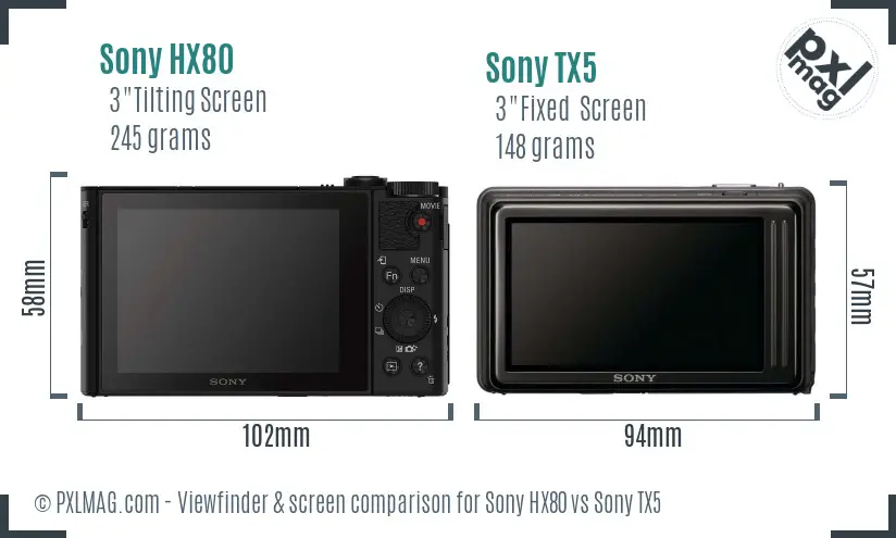 Sony HX80 vs Sony TX5 Screen and Viewfinder comparison