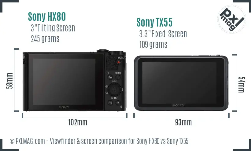 Sony HX80 vs Sony TX55 Screen and Viewfinder comparison