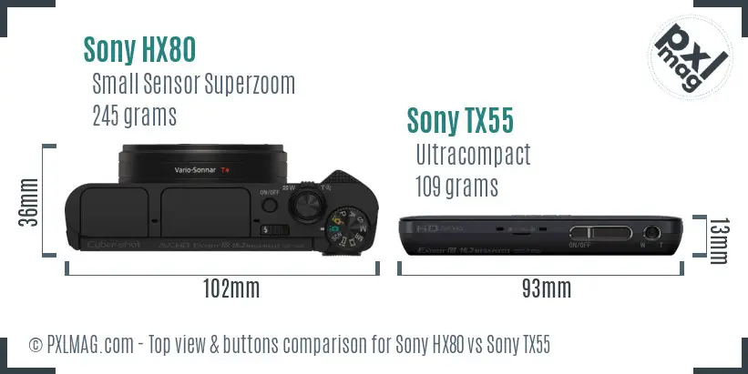 Sony HX80 vs Sony TX55 top view buttons comparison