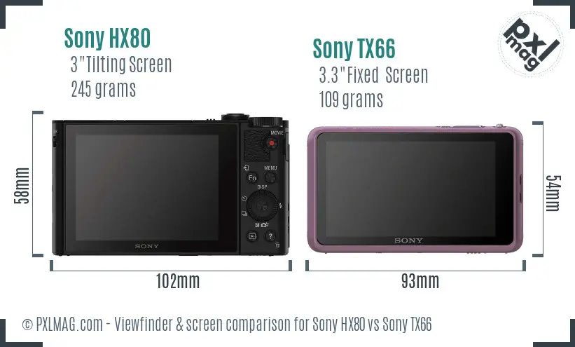Sony HX80 vs Sony TX66 Screen and Viewfinder comparison