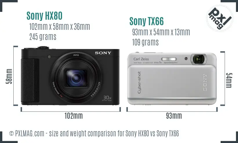 Sony HX80 vs Sony TX66 size comparison