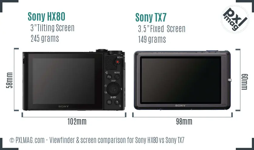 Sony HX80 vs Sony TX7 Screen and Viewfinder comparison