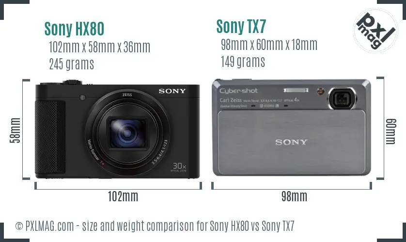 Sony HX80 vs Sony TX7 size comparison