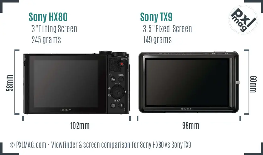 Sony HX80 vs Sony TX9 Screen and Viewfinder comparison