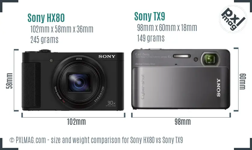 Sony HX80 vs Sony TX9 size comparison