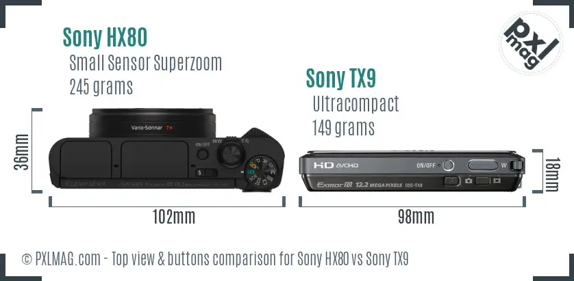 Sony HX80 vs Sony TX9 top view buttons comparison