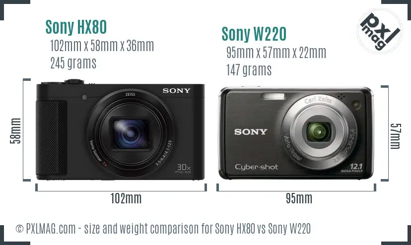 Sony HX80 vs Sony W220 size comparison