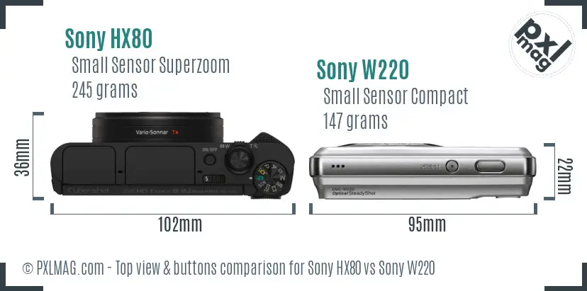 Sony HX80 vs Sony W220 top view buttons comparison