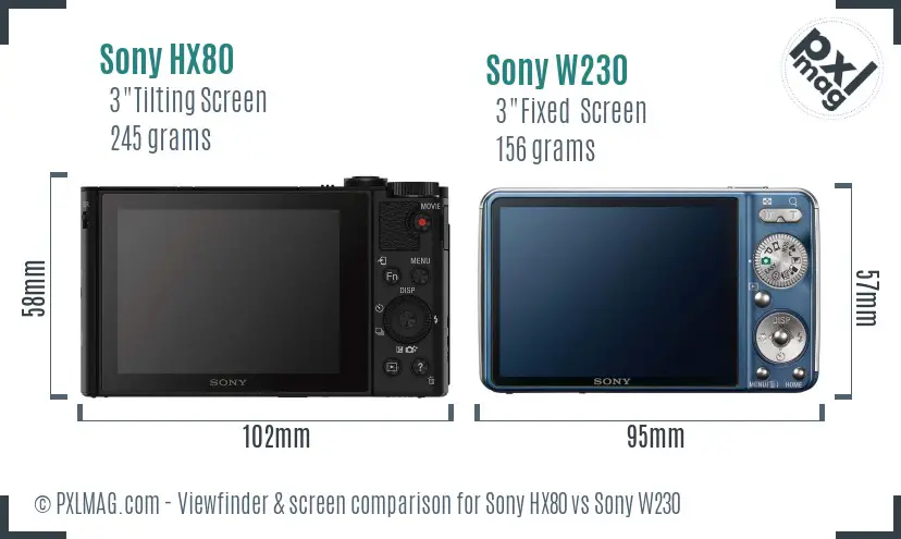 Sony HX80 vs Sony W230 Screen and Viewfinder comparison