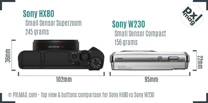 Sony HX80 vs Sony W230 top view buttons comparison