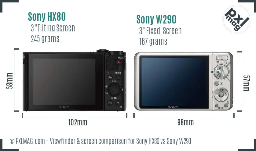 Sony HX80 vs Sony W290 Screen and Viewfinder comparison
