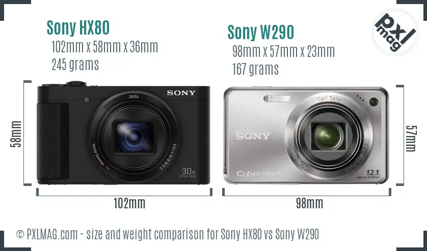 Sony HX80 vs Sony W290 size comparison