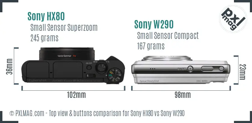 Sony HX80 vs Sony W290 top view buttons comparison