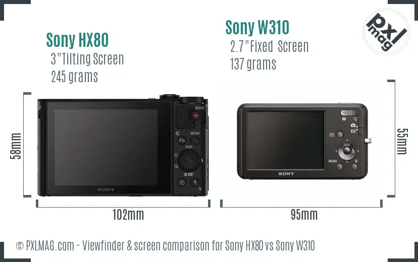 Sony HX80 vs Sony W310 Screen and Viewfinder comparison