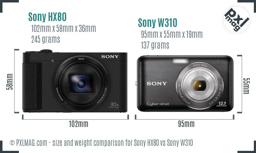 Sony HX80 vs Sony W310 size comparison