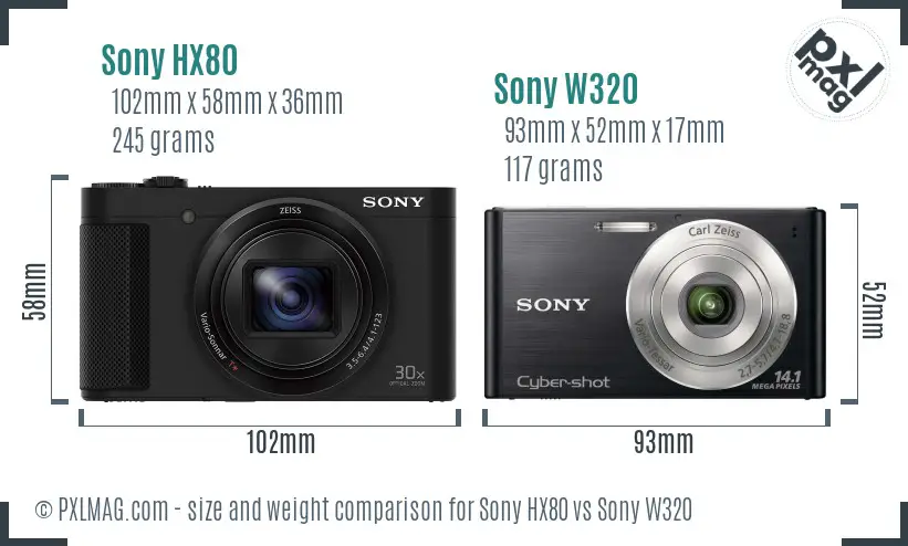 Sony HX80 vs Sony W320 size comparison