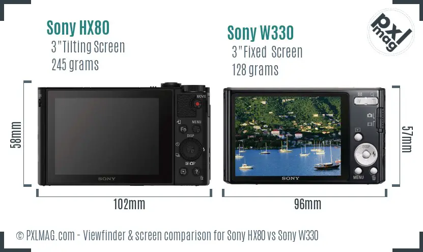 Sony HX80 vs Sony W330 Screen and Viewfinder comparison
