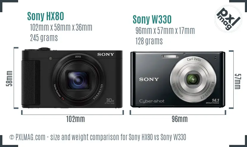 Sony HX80 vs Sony W330 size comparison