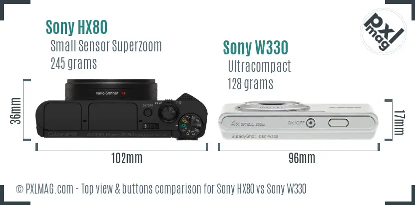 Sony HX80 vs Sony W330 top view buttons comparison