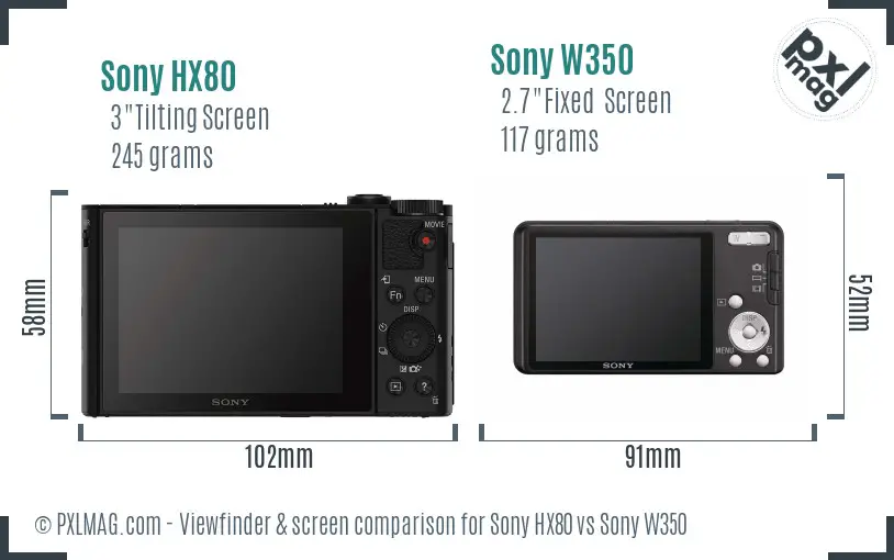 Sony HX80 vs Sony W350 Screen and Viewfinder comparison