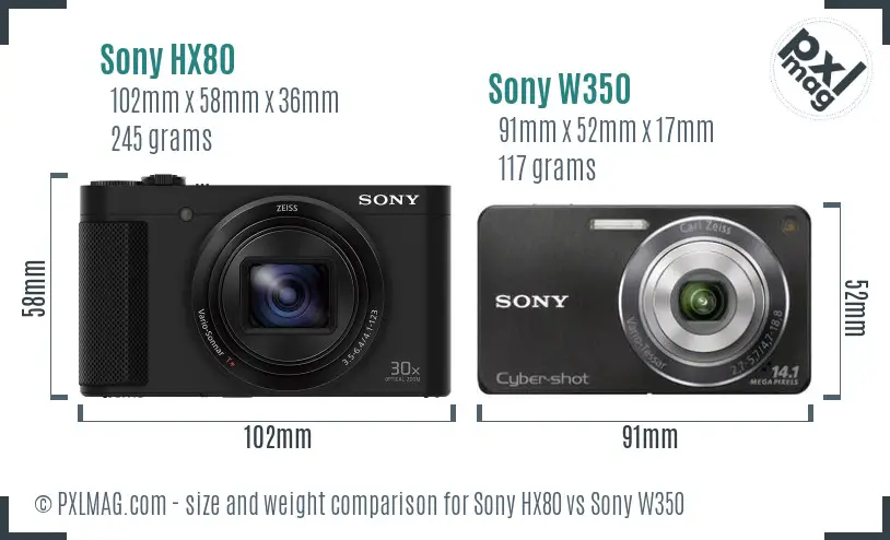Sony HX80 vs Sony W350 size comparison