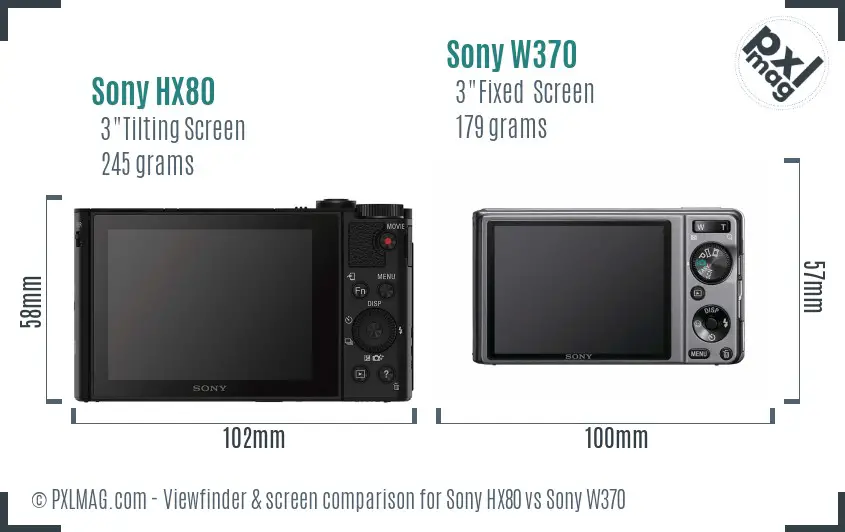 Sony HX80 vs Sony W370 Screen and Viewfinder comparison